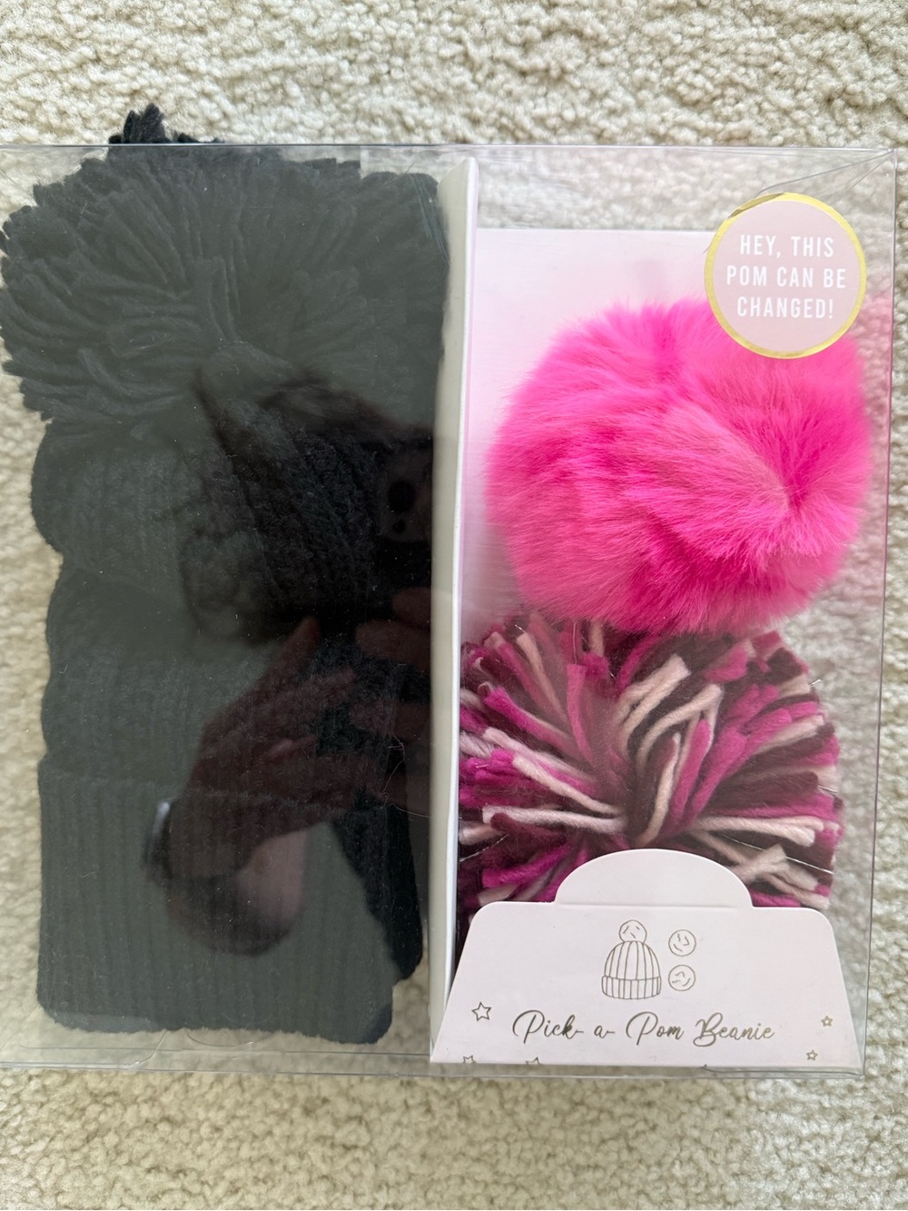 Pick a Pom Pom Black Beanie with 3 interchangeable pom poms - Modern Expressions